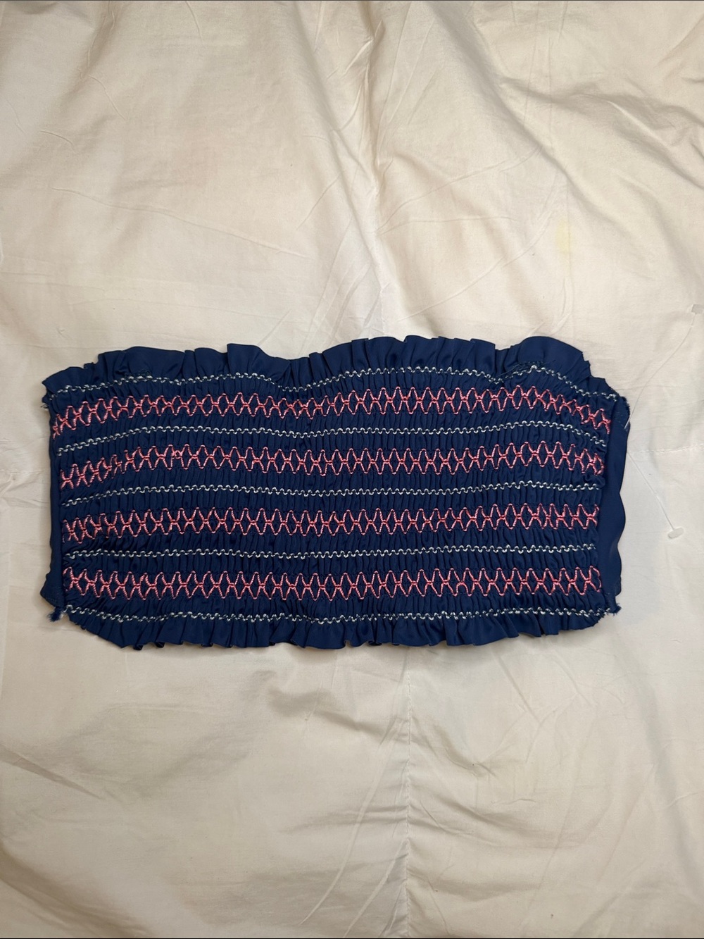 Arizona Jean Co Navy Blue Smocked Strapless Bandeau Bikini Top S